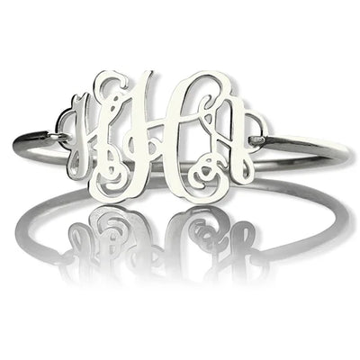 Personalized Monogram Initial Bracelet 1.25 Inch in Silver
