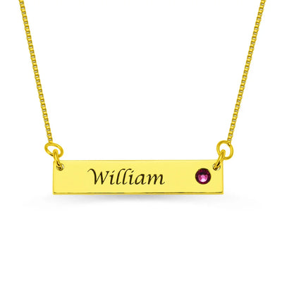 Name Bar Necklace with Birthstone 18K Gold Plated