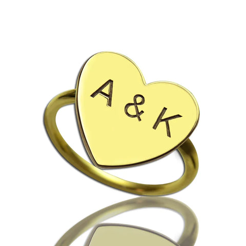 Engraved Sweetheart Ring with Double Initials 18k Gold Plated