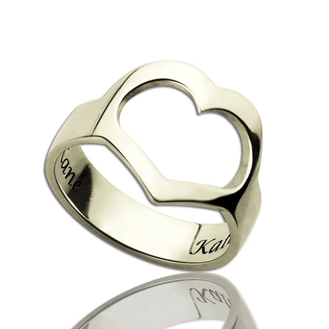 Personalized Couple's Name Promise Heart Ring Silver